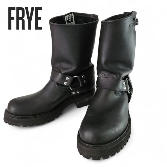 FRYE Harness 12R Black Leather Boots men’s size 11 - Picture 3 of 12